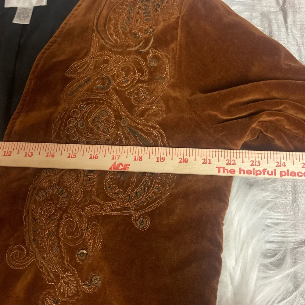 Chico's Sz 2 Rich Rust Velvet Sequined Embroidered Women’s Blazer - Picture 9 of 12